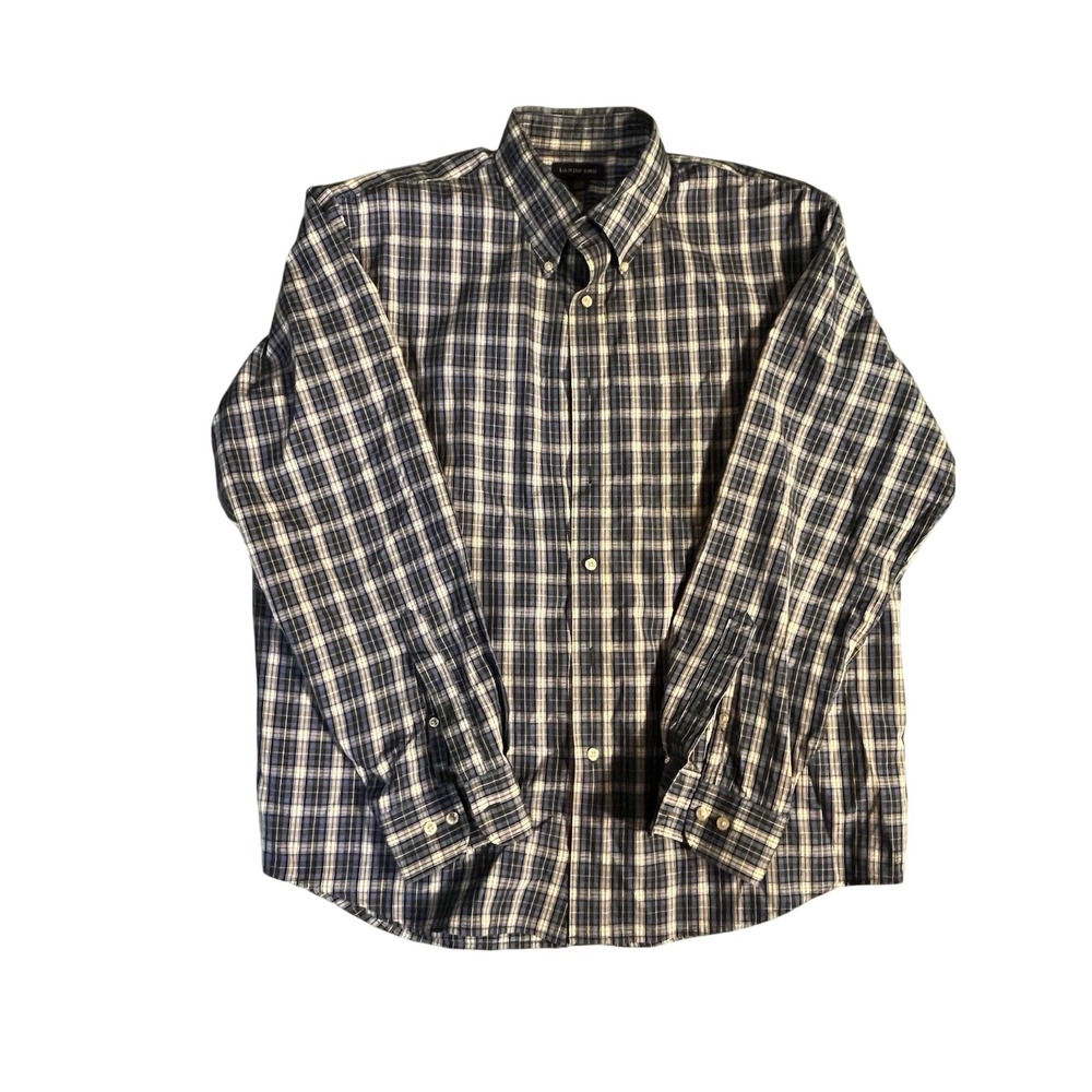 Land's End Blue Checkered Gingham Shirt Traditional Fit. Size L 16-16 1/2.